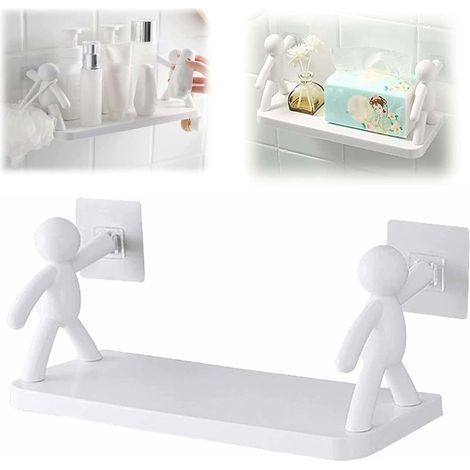 TAISHENGDA-Étagère Cuisine Toilettes, Support Rangement Mural Adhésif non percé, pratique salle bain cuisine, décoration savon, bouteilles bain, bougies, Support Plantes Blanc 33x13.5x14.5cm (1/5)