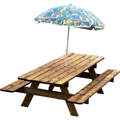 Table de Jardin en Bois Massif de 2.4 m + Trou Parasol, traitée Classe 3, Origine France (1/5)