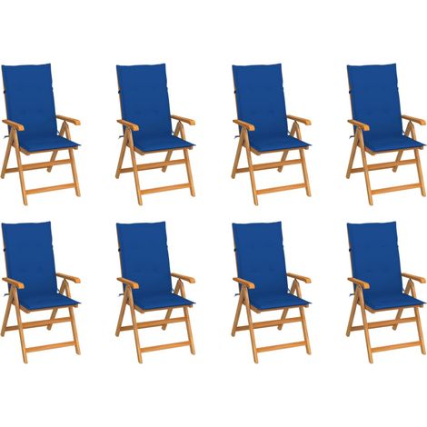 8 pcs Chaises inclinables avec coussins, Chaises à dîner, Fauteuils de jardin Teck solide BGT26676 (1/5)