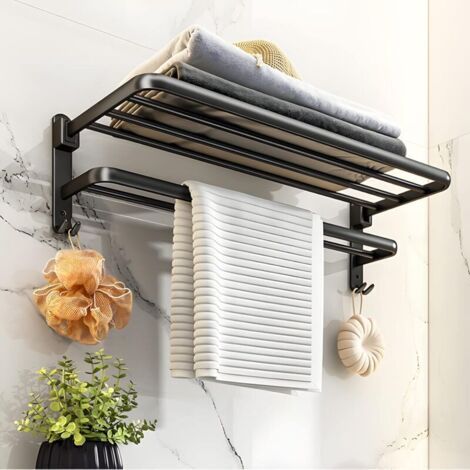 Porte Serviette Salle de Bain Pliable à 90°, Porte Serviettes Murale, Barre Porte-Serviettes, Range Serviette à 2 Niveaux ave (1/5)