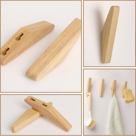 Wandhaken aus Holz – Dreieckige Holzhaken, Eichenhaken – Bademantelhaken – Wandgarderobe aus Holz, Huthaken – Zum Aufhängen von Badetüchern – Geeignet für Wohn- und Schlafzimmer