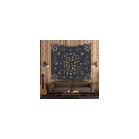 Tapisserie Murale à Suspendre - Lune Noire Boho Florale pour Chambre Salon - 130x150cm (1/5)