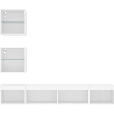 Mobile TV multimediale mensola TV credenza TV sala da pranzo soggiorno camera da letto con LED 5 pezzi legno ingegnerizzato bianco 020029379