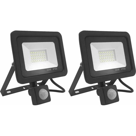 Proyector LED de 30 W con sensor de movimiento, foco LED exterior superbrillante de 6000 K y 1200 lúmenes, luz de seguridad impermeable IP66, luz blanca fría para alumbrado público y garajes. (1/5)
