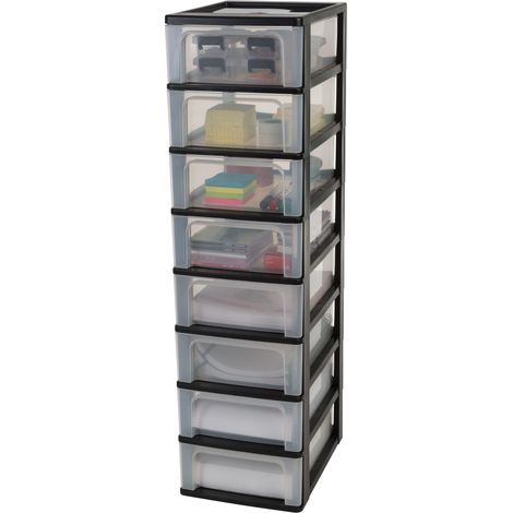 Iris Ohyama Cassettiera in Plastica, Portaoggetti, 8 Cassetti Medi, Nero, Apertura Facile, Formato A4, A5 e A6, Organizzatore, Per Ufficio, Scuola, Cartoleria, Senza BPA, Contenitore, OCH-2008 (1/5)