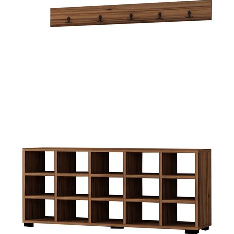 Meuble à chaussures avec porte manteau en bois "Talu" - 120 x 30 x 52 cm - Marron