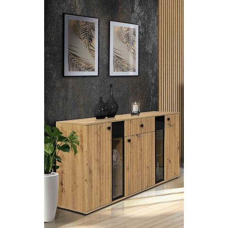Buffet FURNIX SARAI tiroir Buffet 3 portes portes vitrées 140 cm Artisan Artisan (1/5)