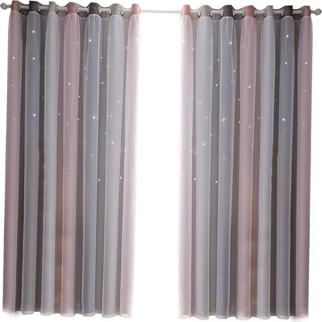 Rideaux Occultants étoiles Colorées, Design Double Couche pour Chambre de Filles, Salon, Rideaux de Fenêtre en Tissu Polyester Isolant (Gris 40" L x 52" L) (1/4)