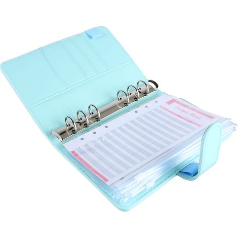 Classeur à anneaux A6 en PU avec pochette transparente pour cartes et fermeture magnétique, classeur à anneaux 6 trous pour argent/budget, idéal pour l'organisation et le rangement. (1/5)
