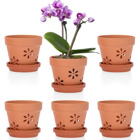 Pots de Fleurs en Terre Cuite avec Trous et soucoupes, 6pcs, 10x8cm (1/5)
