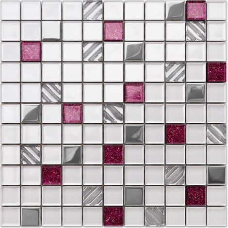 Mosaico in vetro su rete per bagno e cucina 30cm x 30cm  - Pink Queen (1/4)