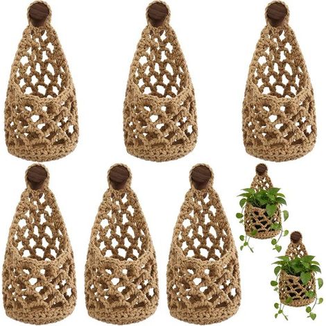 Porte-plantes suspendus en macramé, lot de 6, supports muraux 24 x 13 cm, pour intérieur et salon, pots non inclus, couleur lin (1/5)