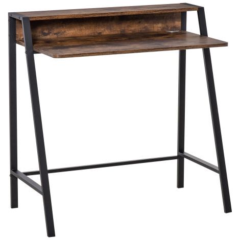 Rustic Brown Writing Desk for Home Office-Compact Computer Table Workstation with Storage Shelf 84Lx45Wcm