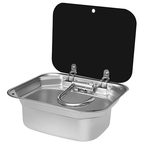RV - Kit d'évier de camping - Lavabo avec robinet - Lavabo - Pour camping-car, caravane - En acier inoxydable - Avec tampon silencieux - Noir, argenté (1/5)