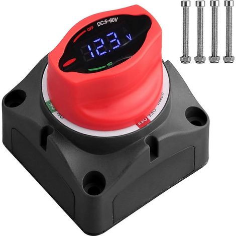 Justech Upgrade Batterietrennschalter mit digitaler Spannungsanzeige DC 5-60V Hauptisolator Abschalt-/Trennschalter für Boote, Autos, LKWs und Wohnmobile R-JXLGV (1/4)