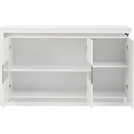 Aparador vitrinas con LED 140 x 40 x 84 cm blanco con puertas de vidrio templado (1/5)