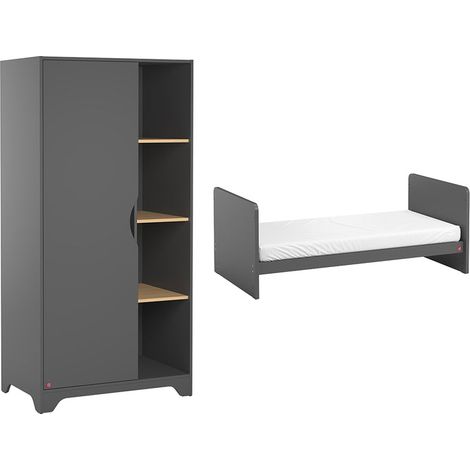 Mitwachsendes Babybett und Kleiderschrank 1 Tür Vox Leaf Grau und Holz (1/5)