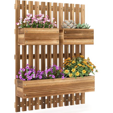 Jardinière murale bois massif 3 plateaux 60x16x80 cm jardin potager vertical support plantes décoratif naturel