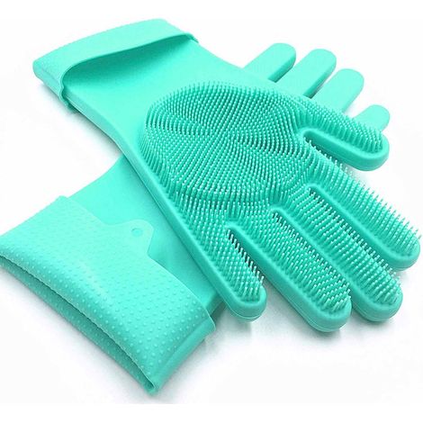 Gants de toilettage pour animaux, adaptés aux chats et aux chiens gants de massage en silicone souple poils souples, silicone souple, n'irritent pas la peau (vert). (1/5)