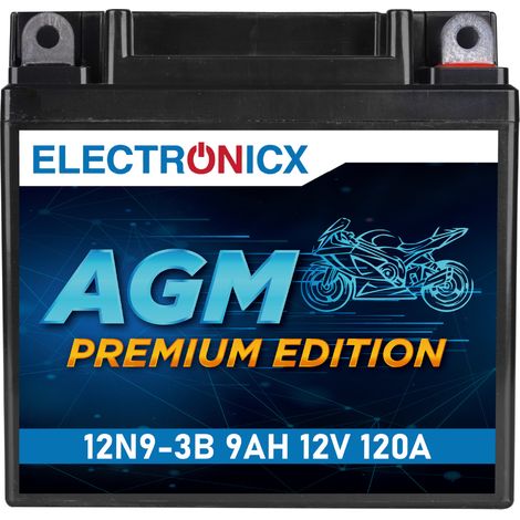 Electronicx YB9L-B 12N9-3B Motorradbatterie 12V 9Ah 120A/EN AGM - Wartungsfrei, auslaufsicher, langlebig - Premium Batterie 12V Wartungsfrei (1/5)