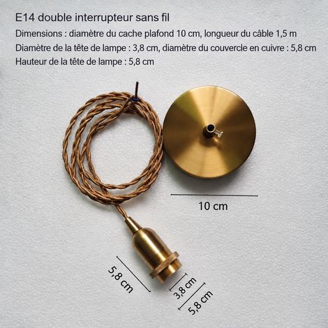 Douille Laiton TDT01, modèle plafonnier culot E14 à double bague sans interrupteur, 18 × 10 × 10 cm, 400 g – Livraison gratuite