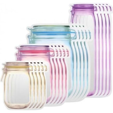 Secure and Durable - Airtight Storage Bags for Mason Jars - Pack of 20 Zippered Mason Jar Bags, 4 Sizes, Perfect for Sandwiches and Picnics, Reusable Food Storage (1/5)