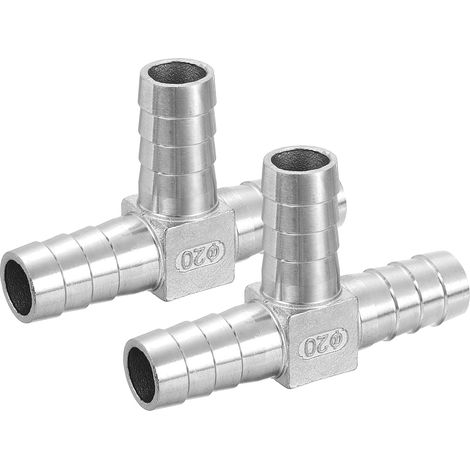 2Pcs Raccord De Tuyau À Barbelure en T 13/16" Argent (1/5)