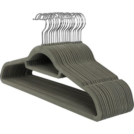 Pack de 20 Perchas de Terciopelo Gancho Giratorio de 360° Antideslizante para Trajes Camisas Vestidos Corbatas Gris 120000080