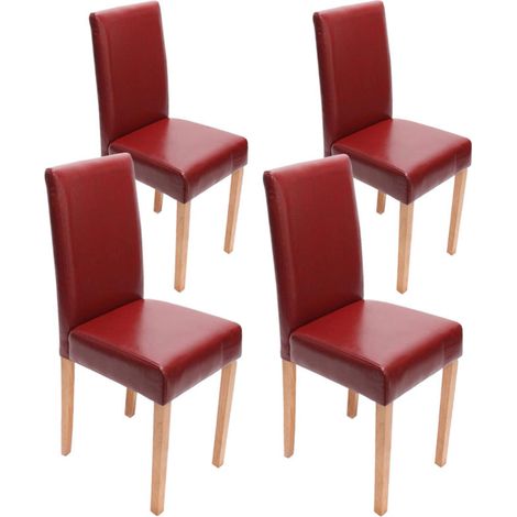 Lot de 4 chaises de séjour Littau, cuir reconstitué, rouge, pieds clairs