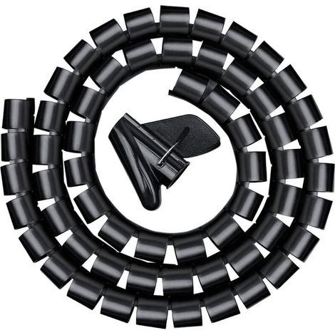 Goulotte de câbles 3,0 m, gaine spiralée flexible pour bureau, gaine spiralée pour câble de 20 mm, noire (1/3)