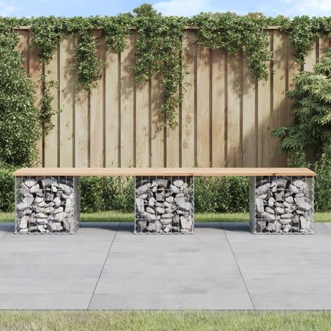 Gartenbank aus Gabionen 203x44x42 cm Massivholz Kiefer