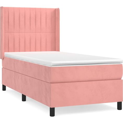 Maison Exclusive - Cama box spring con colchón terciopelo rosa 90 (1/5)