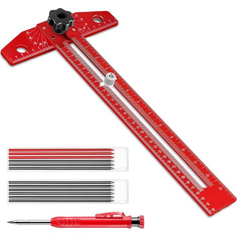 T-förmiger Zimmermannswinkel, verstellbare Markierungslehre aus Aluminiumlegierung mit Winkeleinstellskala, für Zimmerleute, Dachdecker und Ingenieure (1/5)