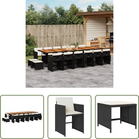 Chaises de jardin -  Ensemble à manger de jardin 17 pcs coussins noir résine tressée (1/5)