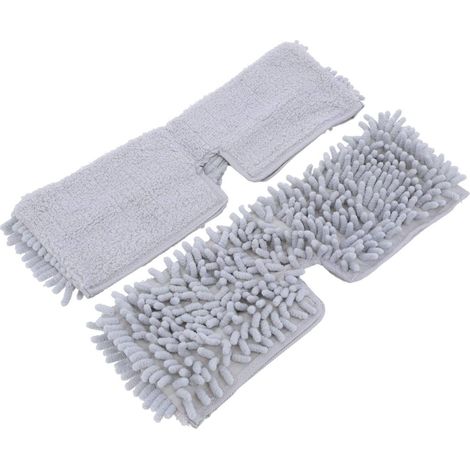 Juego de 2 fundas  antipolvo con una cara de chenilla y otra de microfibra para cabezal de escoba plano giratorio - gris claro - Tendance (1/5)