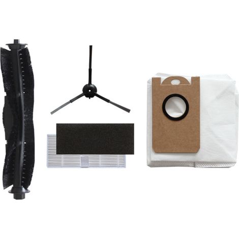 Compatible avec les accessoires de l'aspirateur robot M9 : brosse rotative, brosse principale, brosse latérale, grille filtrante, élément filtrant, sac à poussière et sac poubelle. (1/4)