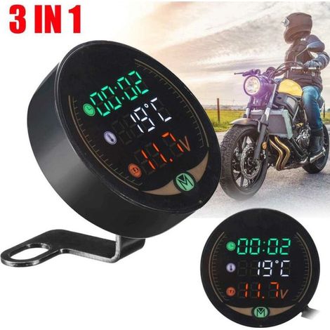 3-in-1-Motorrad-LED-Digitalthermometer, Voltmeter, Temperaturanzeige