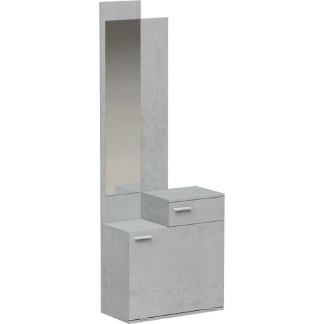 Meuble d'entrée, avec miroir, pliable, gris, 61 × 30 × 170 cm, panneau mélaminé, 20 kg (1/5)
