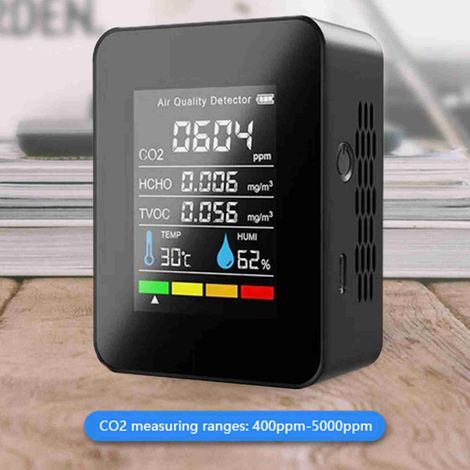 Mini capteur qualité air CO2 portable avec écran LCD grand format, mesure température humidité, détecteur CO2 et dioxyde de carbone (1/5)