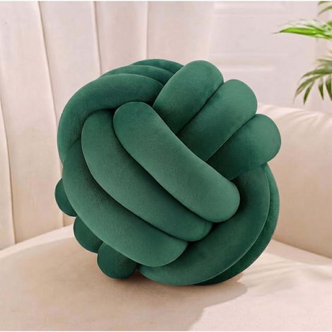 Relaxdays Knotenkissen, geknotetes Kissen, Sofa, Bett, dekorativ, skandinavisch, Zierkissen Knoten, Ø 25 cm, dunkelgrün (1/5)