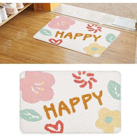 Tapis de bain blanc à motifs mignons et antidérapants, très absorbant, idéal pour la salle de bain, la chambre ou la cuisine. (1/5)