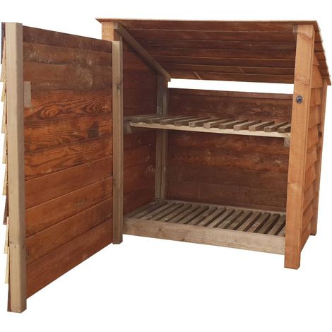 Wooden Log Store Reverse Roof, W119xH126cm (Brown finish) With doors and With Kindling Shelf