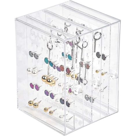 Support de Boucle d'oreille Acrylique Boucle d'oreille en Présentoir Rangement Boucles Doreilles Porte Boucles d'oreilles Boîte de Rangement avec 3 Tiroir Vertical pour Femmes (1/4)