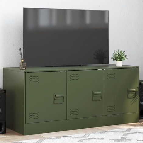 Meuble TV Vert Olive, 99x39x44 cm, Structure en Acier (1/5)