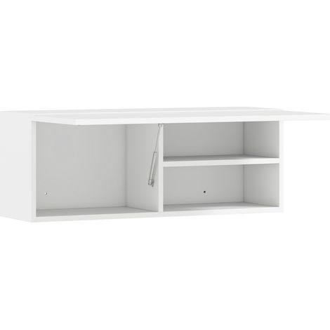 Mobile bagno a parete in legno bianco con anta ribaltabile e pistone a gas 80 x 25 x 30 cm MODENUIT (1/5)