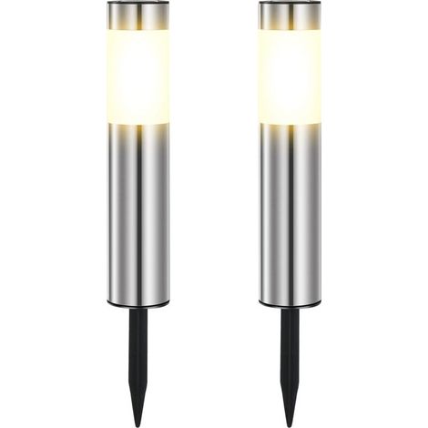 Set aus zwei Solar-Gartenleuchten aus Edelstahl, warmes Licht, wasserdicht, für Terrasse und Außenkamin - Crezuo