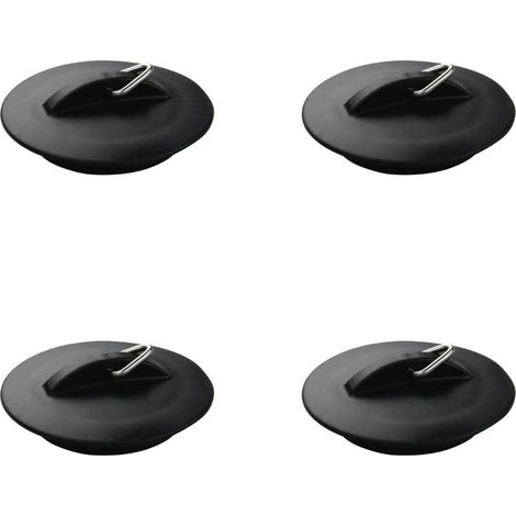 lot de 4 bouchons d'évier universel, bouchon de lavabo, bouchon évacuation évier, Plastique, Métal, Noir, 6 cm (1/3)