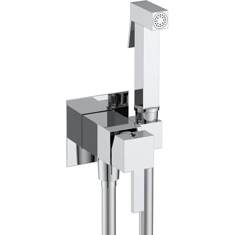 Idroscopino per wc e bidet cromo quadro con miscelatore e flex 120 cm (1/2)