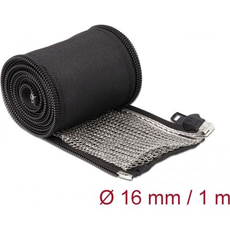 Delock Funda trenzada de protección EMI con cremallera resistente al calor 1 m x 16 mm negro