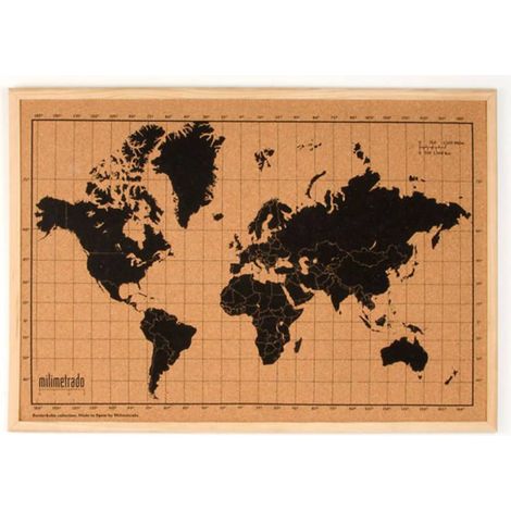 Carte du monde liège et cadre bois Noir et marron 70x50 cm milimetrado (1/5)
